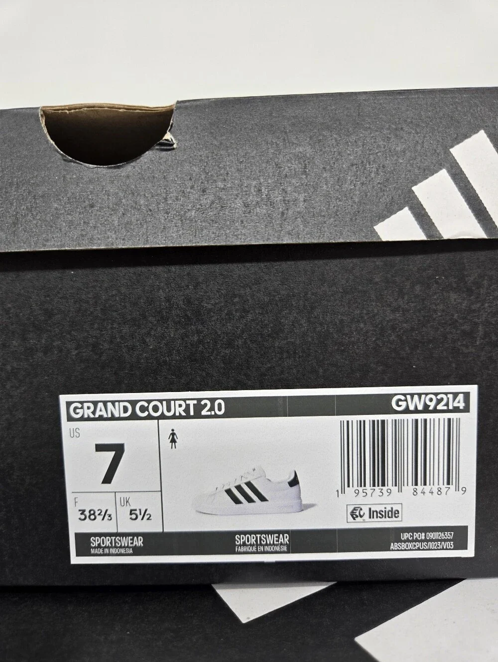 adidas Women's Grand Court 2.0 White Black Shoes Size 7